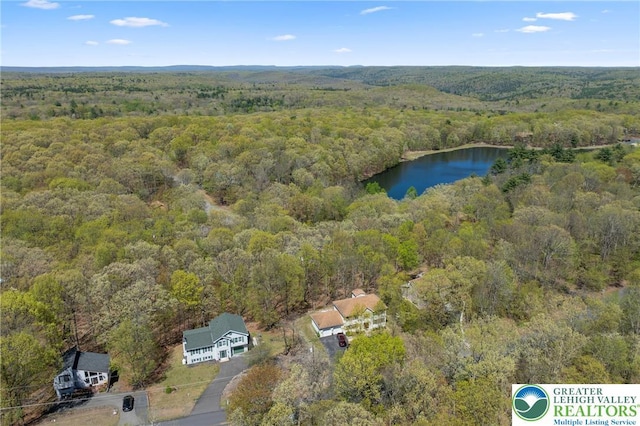 511 Lakeside Dr, Stroud Twp, PA 18301 - aerial view with a water view and a wooded view