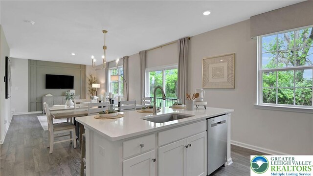 313 Knollwood Dr, Forks Twp, PA 18040 - kitchen with dishwasher, a sink, open floor plan, healthy amount of natural light, and recessed lighting