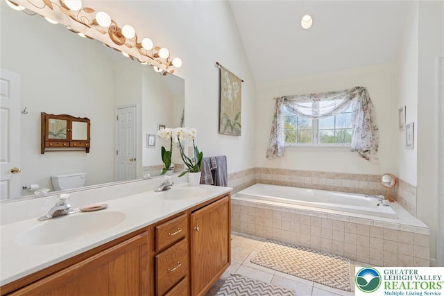 2735 Limeport Rd, Milford Twp, PA 18951 - bathroom with toilet, lofted ceiling, a garden tub, and a sink