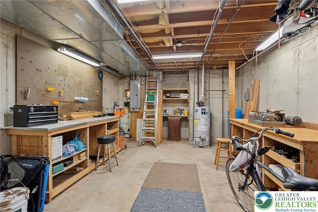2735 Limeport Rd, Milford Twp, PA 18951 - unfinished below grade area with electric panel, water heater, and a workshop area