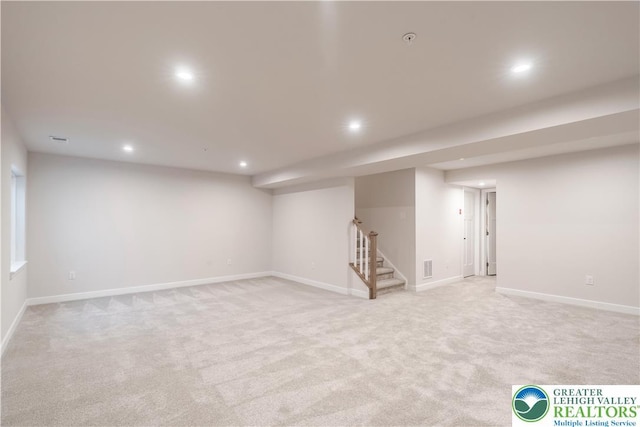 1022 Watson Ct, Upper Macungie Twp, PA 18051 - finished basement with stairs, light colored carpet, recessed lighting, and baseboards