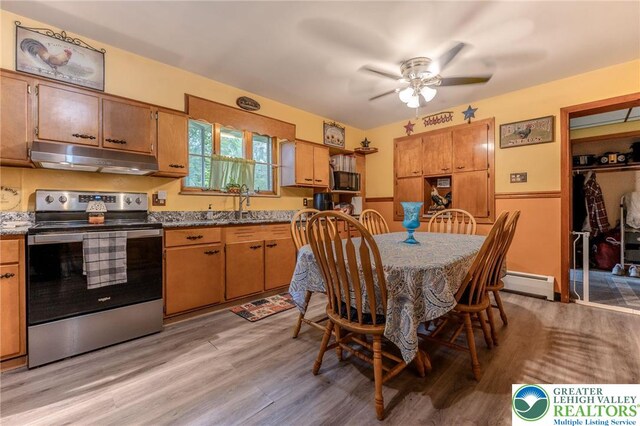 1804 Long Run Rd, Pa, PA 17972 - dining area featuring ceiling fan, light wood-type flooring, and baseboard heating