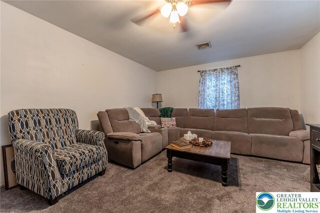 1804 Long Run Rd, Pa, PA 17972 - living area featuring visible vents, ceiling fan, and carpet floors