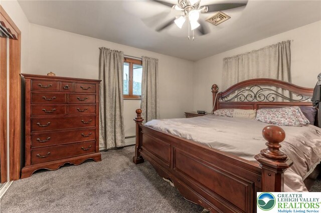 1804 Long Run Rd, Pa, PA 17972 - bedroom featuring a ceiling fan, visible vents, and dark carpet