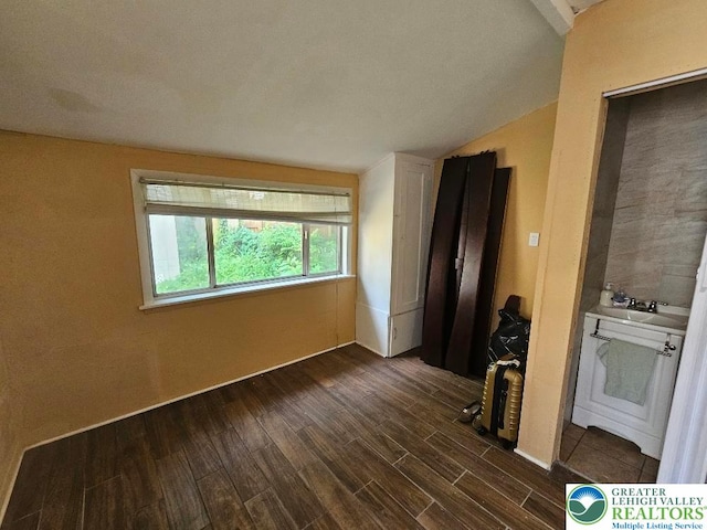 219 N Fountain St, Allentown City, PA 18102 - unfurnished bedroom featuring lofted ceiling and dark wood-style flooring