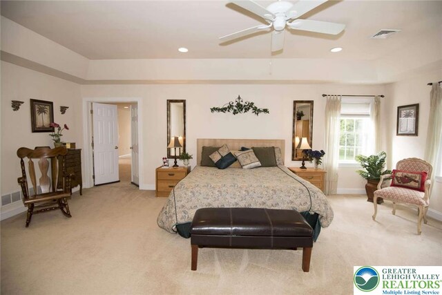 2690 Greens Dr, Lower Saucon Twp, PA 18055 - bedroom with light carpet, baseboards, a raised ceiling, and recessed lighting