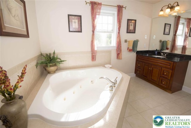 2690 Greens Dr, Lower Saucon Twp, PA 18055 - full bathroom featuring vanity, plenty of natural light, a jetted tub, and tile patterned flooring