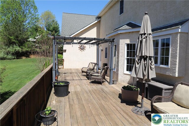 2690 Greens Dr, Lower Saucon Twp, PA 18055 - wooden deck with a pergola and a yard