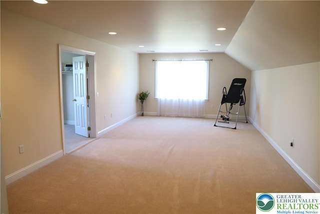 2690 Greens Dr, Lower Saucon Twp, PA 18055 - bonus room featuring light carpet, recessed lighting, baseboards, and vaulted ceiling