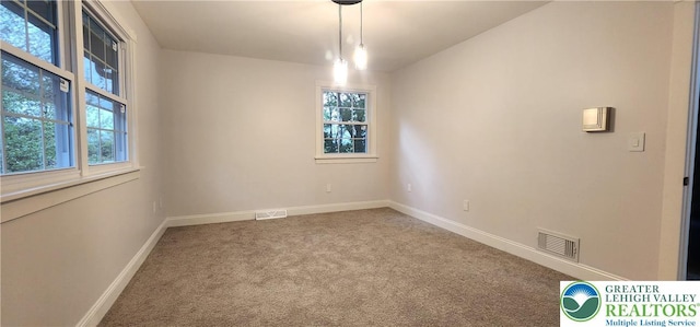unfurnished room featuring carpet, plenty of natural light, and baseboards