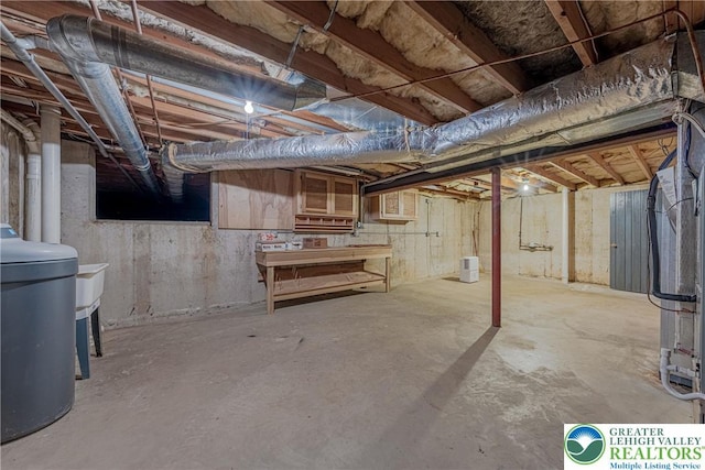 unfinished below grade area featuring a water softener