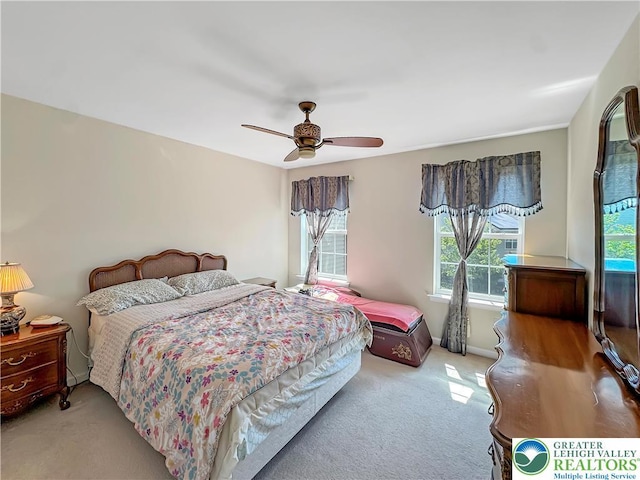4527 Bellflower Way, Upper Macungie Twp, PA 18104 - bedroom with light carpet, multiple windows, and a ceiling fan