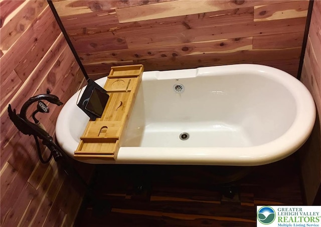 999 Glass St, Pen Argyl Borough, PA 18072 - full bath featuring wooden walls and a freestanding tub