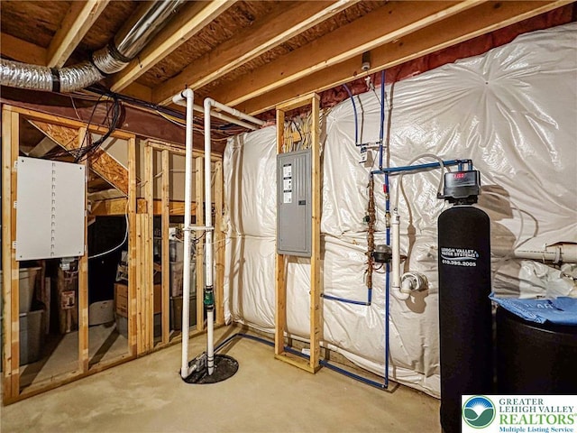 unfinished basement with electric panel
