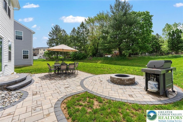view of patio featuring a fire pit