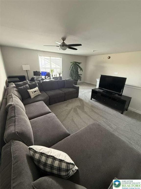 6907 Cedar Dr, East Allen Twp, PA 18014 - living room featuring carpet and a ceiling fan