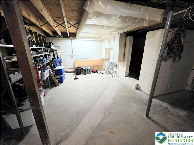 below grade area with concrete block wall