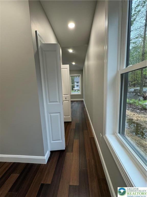 211 Maxatawny Dr, Coolbaugh Twp, PA 18347 - hall with baseboards, dark wood finished floors, and recessed lighting