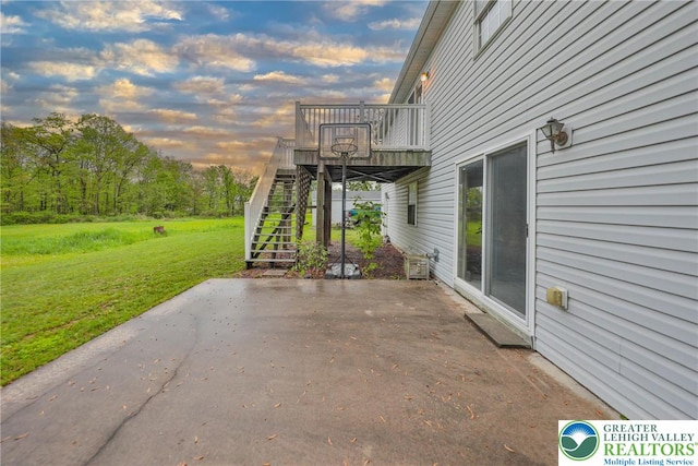4579 W Mountain View Dr, Lehigh Twp, PA 18088 - view of patio / terrace featuring stairs, a deck, and central air condition unit