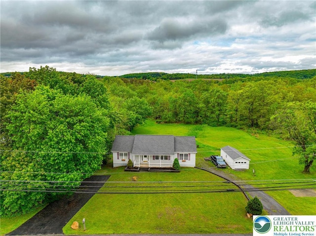 4579 W Mountain View Dr, Lehigh Twp, PA 18088 - aerial view of property and surrounding area with a heavily wooded area