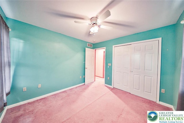 4579 W Mountain View Dr, Lehigh Twp, PA 18088 - unfurnished bedroom featuring carpet floors, baseboards, a closet, and a ceiling fan
