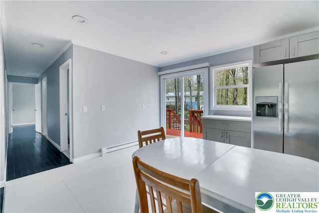 1918 Horseshoe, Coolbaugh Twp, PA 18466 - dining area featuring a baseboard radiator, baseboards, and recessed lighting