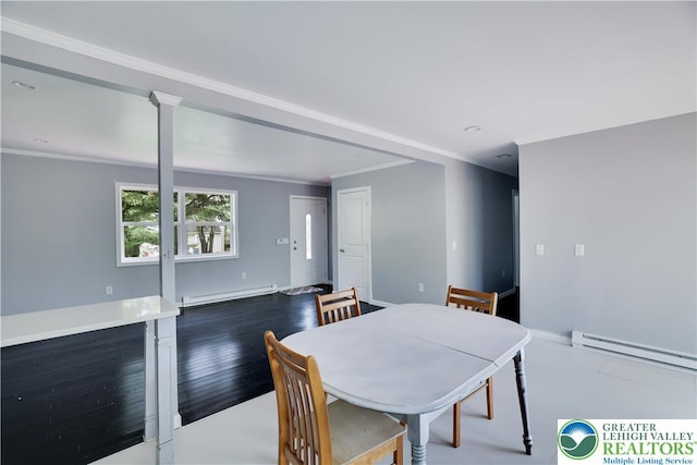1918 Horseshoe, Coolbaugh Twp, PA 18466 - dining area with a baseboard radiator, crown molding, and baseboards