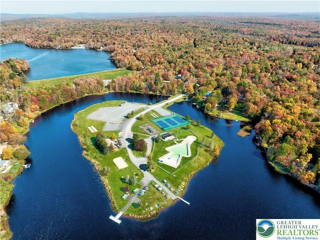 266 Maxatawny Dr, Coolbaugh Twp, PA 18347 - bird's eye view of a heavily wooded area and a large body of water