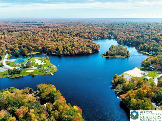 266 Maxatawny Dr, Coolbaugh Twp, PA 18347 - aerial view of a heavily wooded area and a nearby body of water