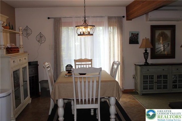 tiled dining space featuring a wall unit AC