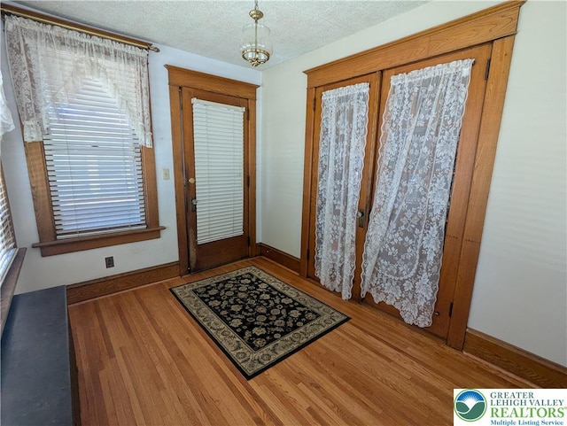 entryway with baseboards and wood finished floors