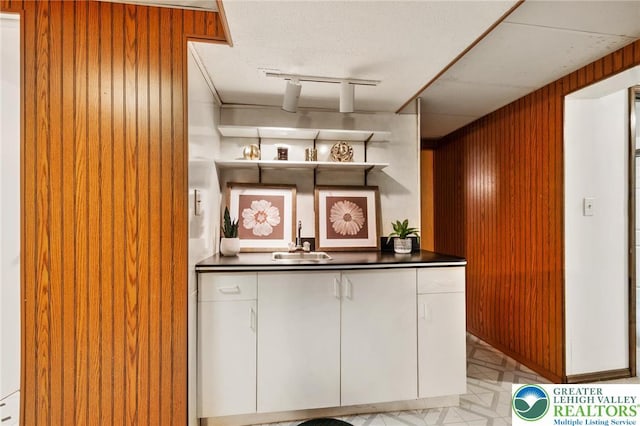 indoor wet bar with wooden walls