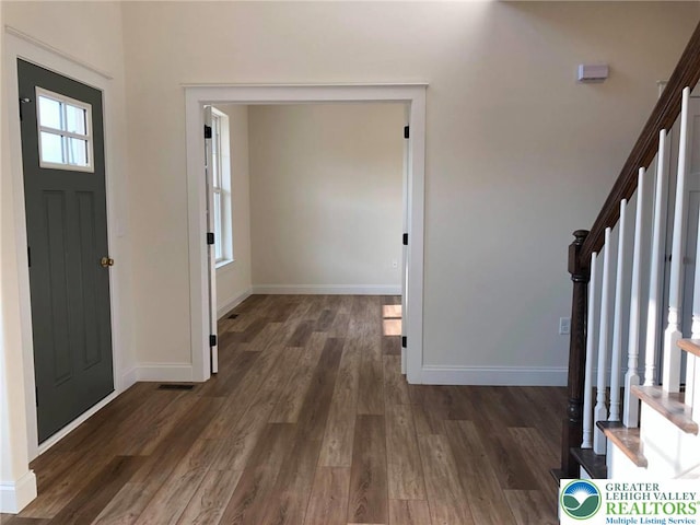 65 Island Ct, Williams Twp, PA 18042 - foyer entrance featuring stairs, baseboards, and wood finished floors