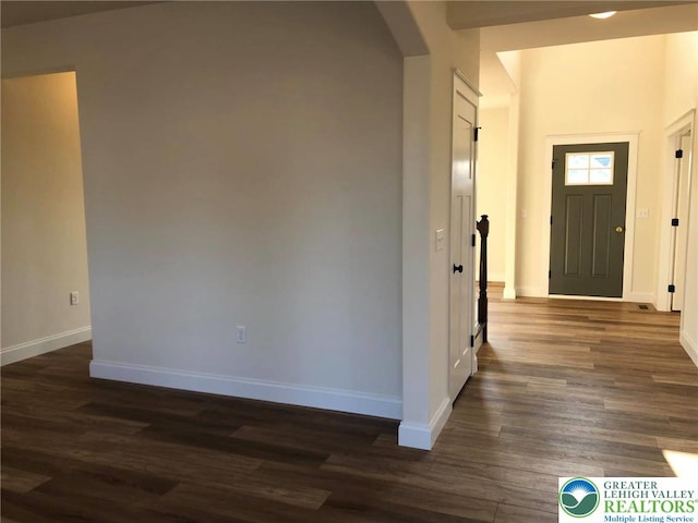 65 Island Ct, Williams Twp, PA 18042 - entryway featuring dark wood-style flooring, arched walkways, and baseboards