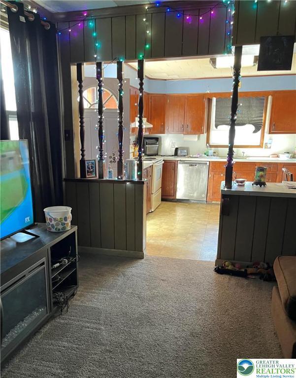 416 E Union St Unit 1 & 2, Tamaqua Borough, PA 18252 - kitchen with dishwasher, brown cabinets, white electric range oven, and healthy amount of natural light