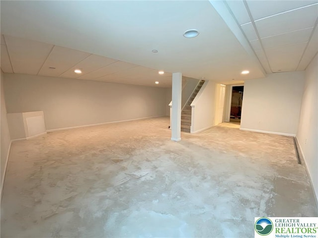 306 Redclover Ln, Upper Macungie Twp, PA 18104 - finished below grade area featuring stairs, baseboards, recessed lighting, and light carpet