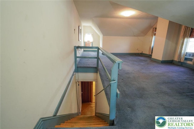415 Hazle St, Tamaqua Borough, PA 18252 - stairway featuring carpet floors and baseboards