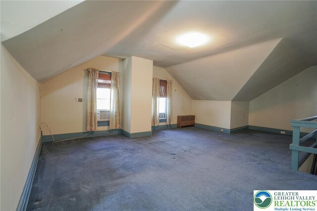 415 Hazle St, Tamaqua Borough, PA 18252 - bonus room with radiator, baseboards, vaulted ceiling, and carpet flooring