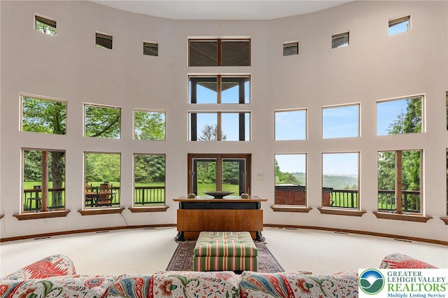 2342 Bobby Ct, South Whitehall Twp, PA 18069 - living room with a high ceiling and carpet flooring