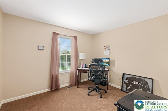 office space featuring carpet and baseboards