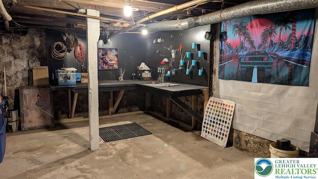 unfinished below grade area featuring a workshop area