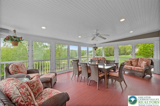 217 Rising Meadow Way, Middle Smithfield Twp, PA 18302 - sunroom / solarium featuring ceiling fan, outdoor dining space, outdoor lounge area, french doors, and recessed lighting