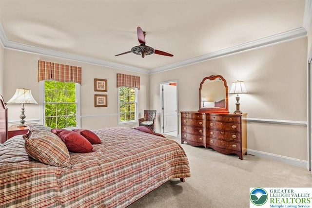 217 Rising Meadow Way, Middle Smithfield Twp, PA 18302 - bedroom with ornamental molding, carpet floors, and a ceiling fan