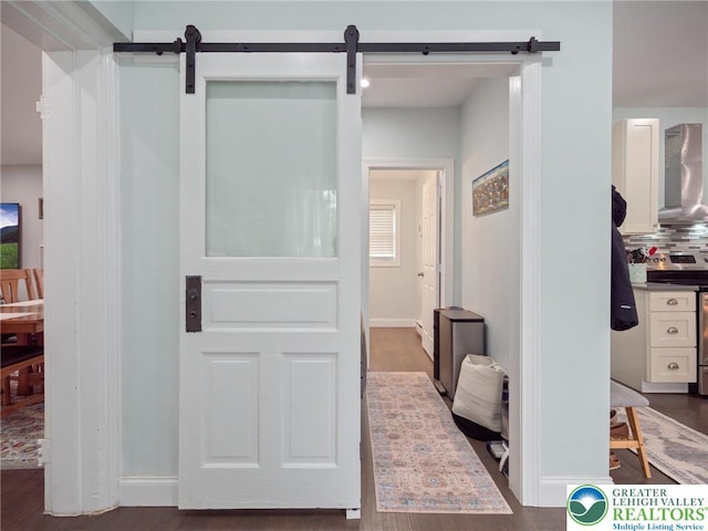 1942 Schadt Ave, Whitehall Twp, PA 18052 - corridor featuring a barn door and dark wood-type flooring
