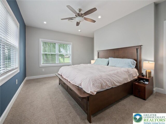 1942 Schadt Ave, Whitehall Twp, PA 18052 - bedroom with light carpet, baseboards, recessed lighting, and a ceiling fan