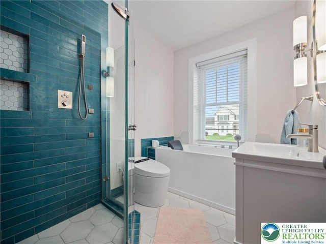 1942 Schadt Ave, Whitehall Twp, PA 18052 - bathroom with a shower stall, vanity, tile patterned floors, and toilet