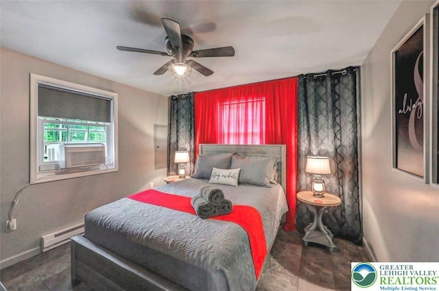 304 Ruger Ln, Coolbaugh Twp, PA 18466 - bedroom featuring baseboard heating, baseboards, and a ceiling fan