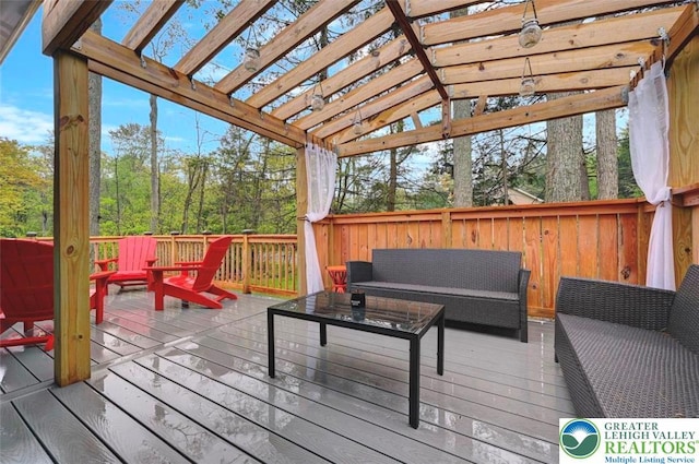 304 Ruger Ln, Coolbaugh Twp, PA 18466 - wooden terrace featuring an outdoor hangout area and a pergola