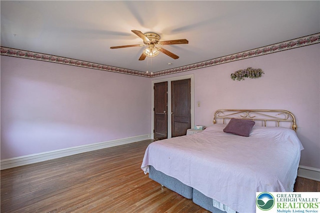 603 S Main St, Bangor Borough, PA 18013 - bedroom with wood finished floors, baseboards, and a ceiling fan