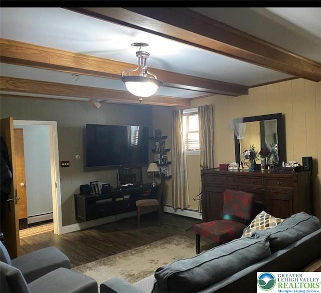 3516 Pine Ave, Saint Lawrence, PA 19606 - living room with baseboard heating, beam ceiling, and wood finished floors